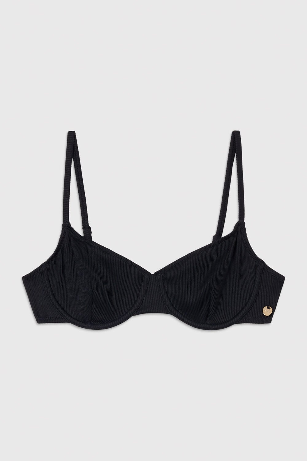 Black Ribbed Underwire Bikini Top