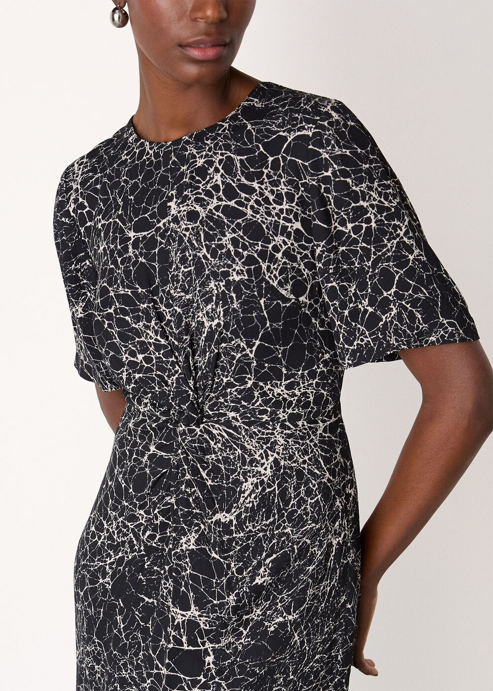 Crackle Print Twist Midi Dress