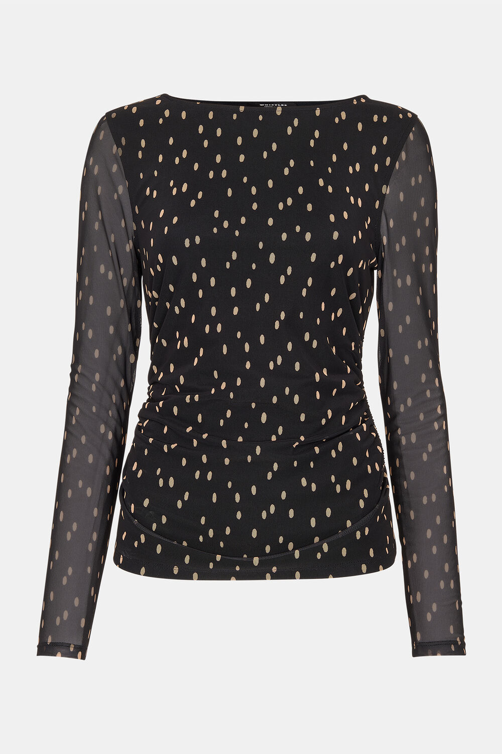 Black Spot Print Mesh Jersey Top