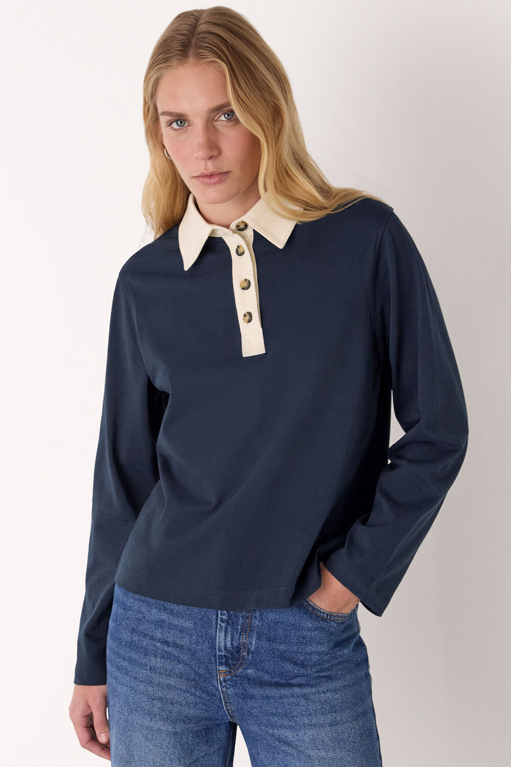 Navy Contrast Collar Polo Shirt