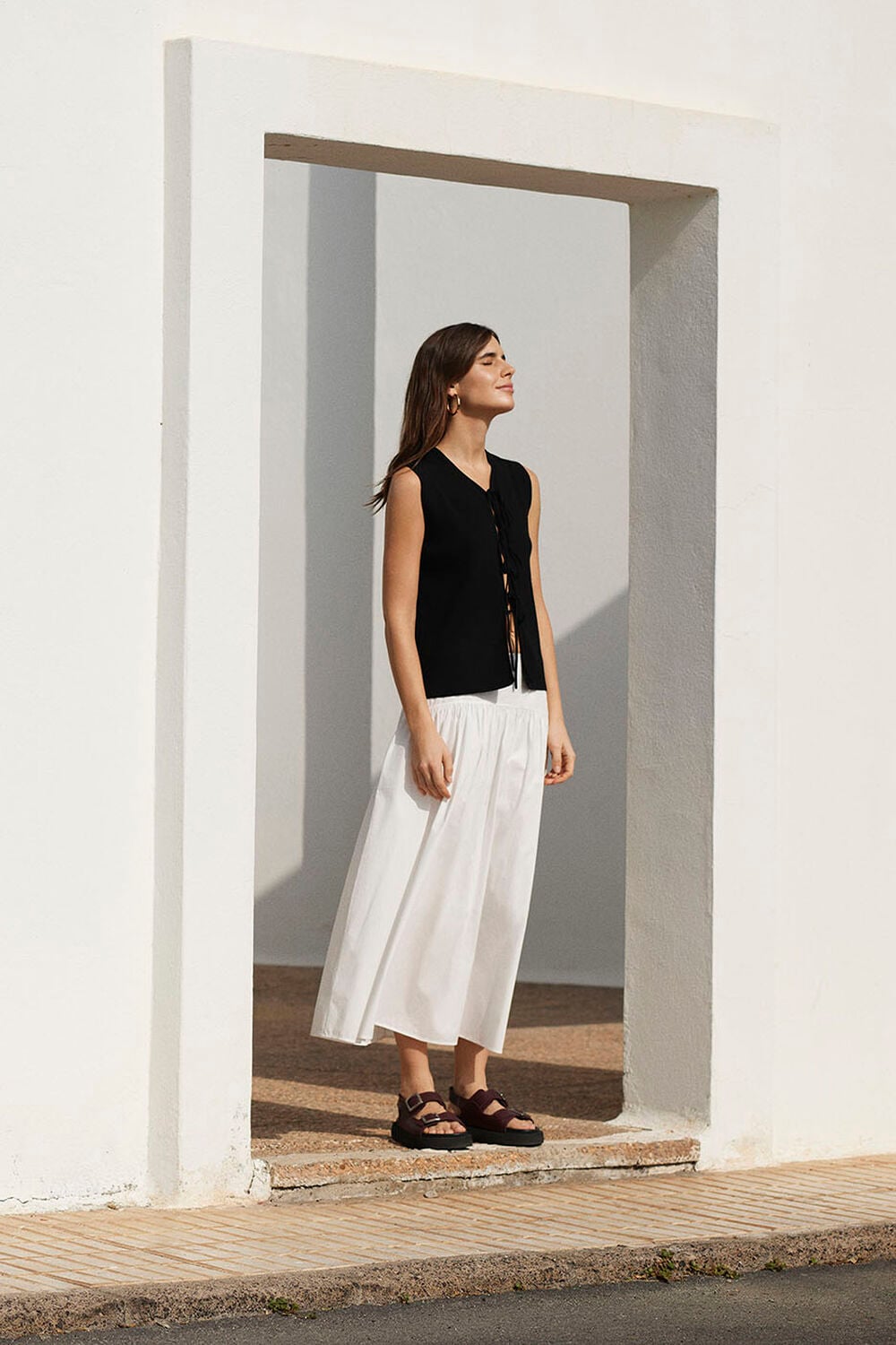 Cotton Waisted Midi Skirt