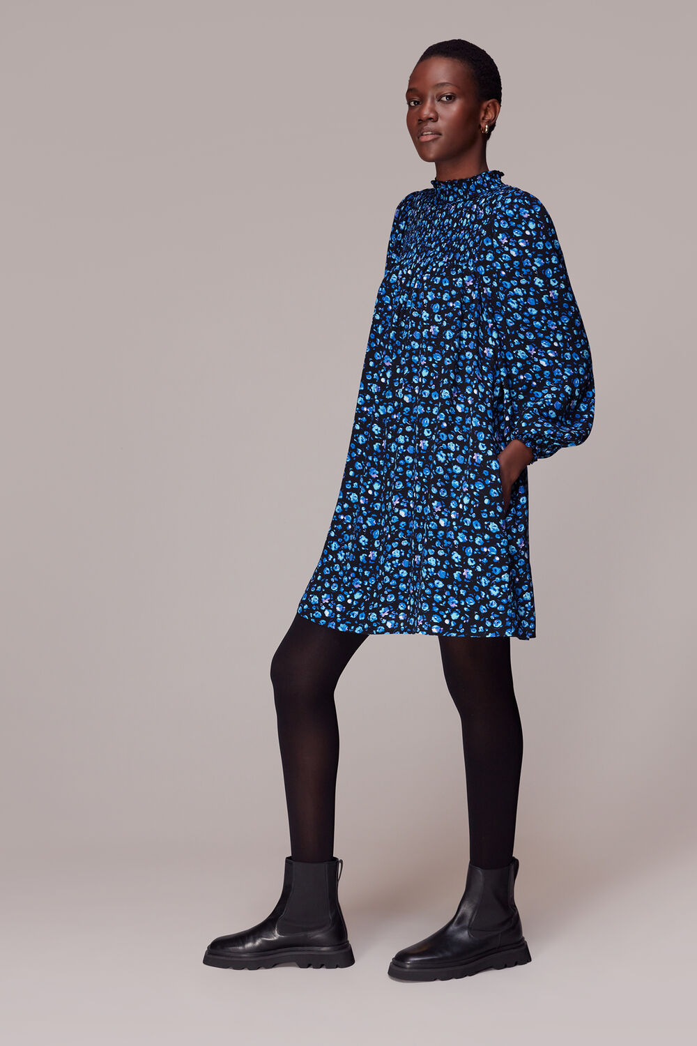 Blue Blurred Floral Trapeze Dress