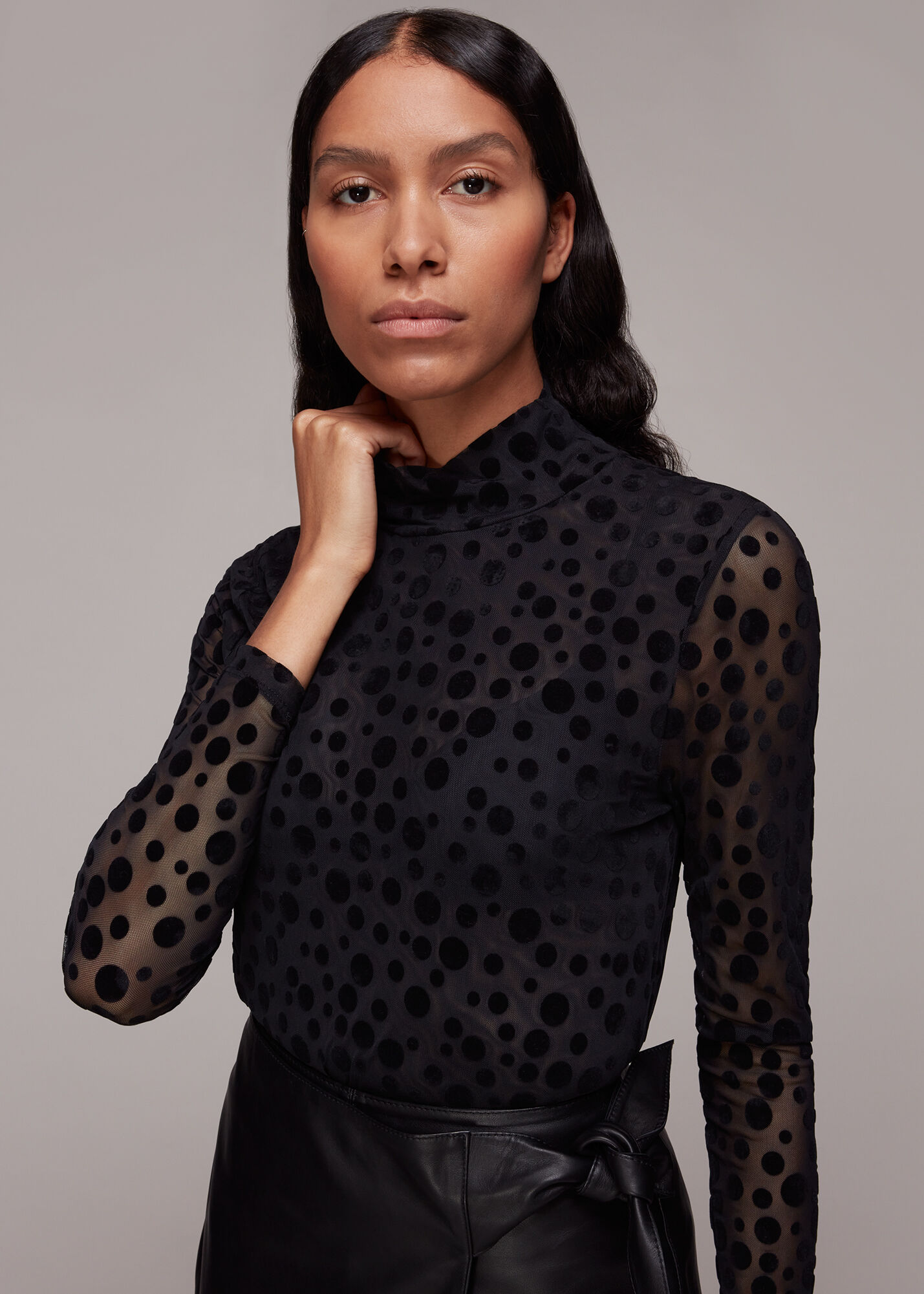 Black dot cheap mesh top