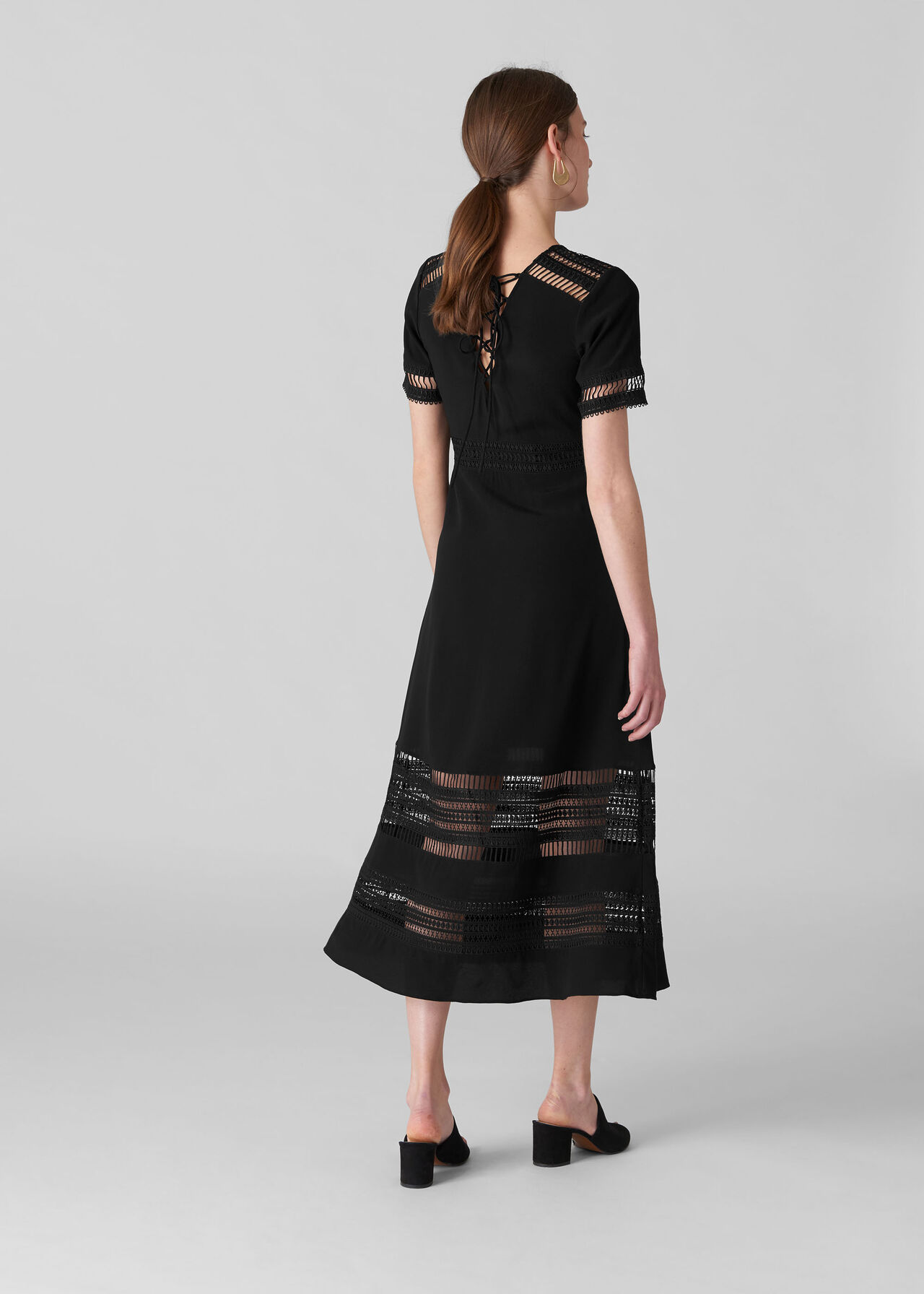 Black Elisa Lace Detail Midi Dress | WHISTLES
