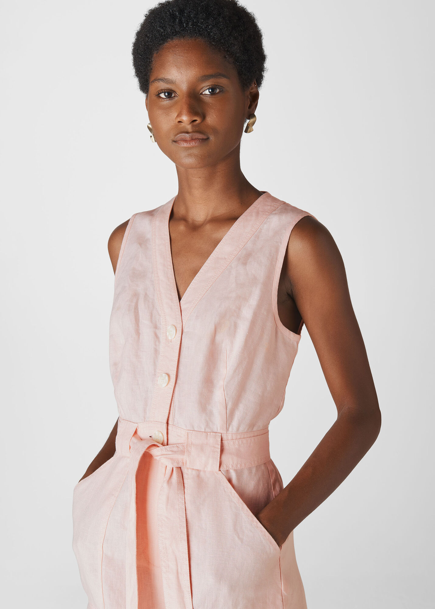 Pale Pink Linen Button Detail Playsuit | WHISTLES