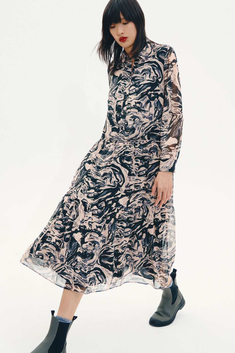 Marble Print Shirt Dress