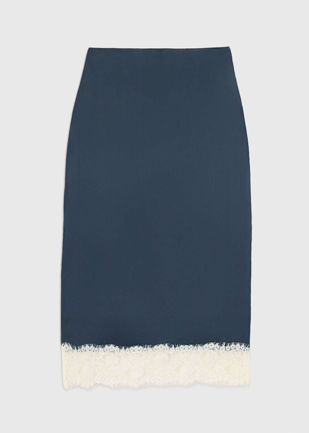 Lace Hem Satin Midi Skirt