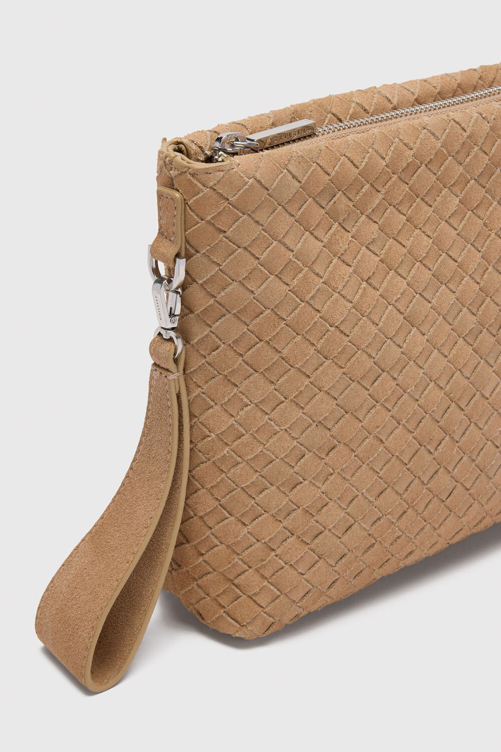 Avah Woven Suede Zip Clutch