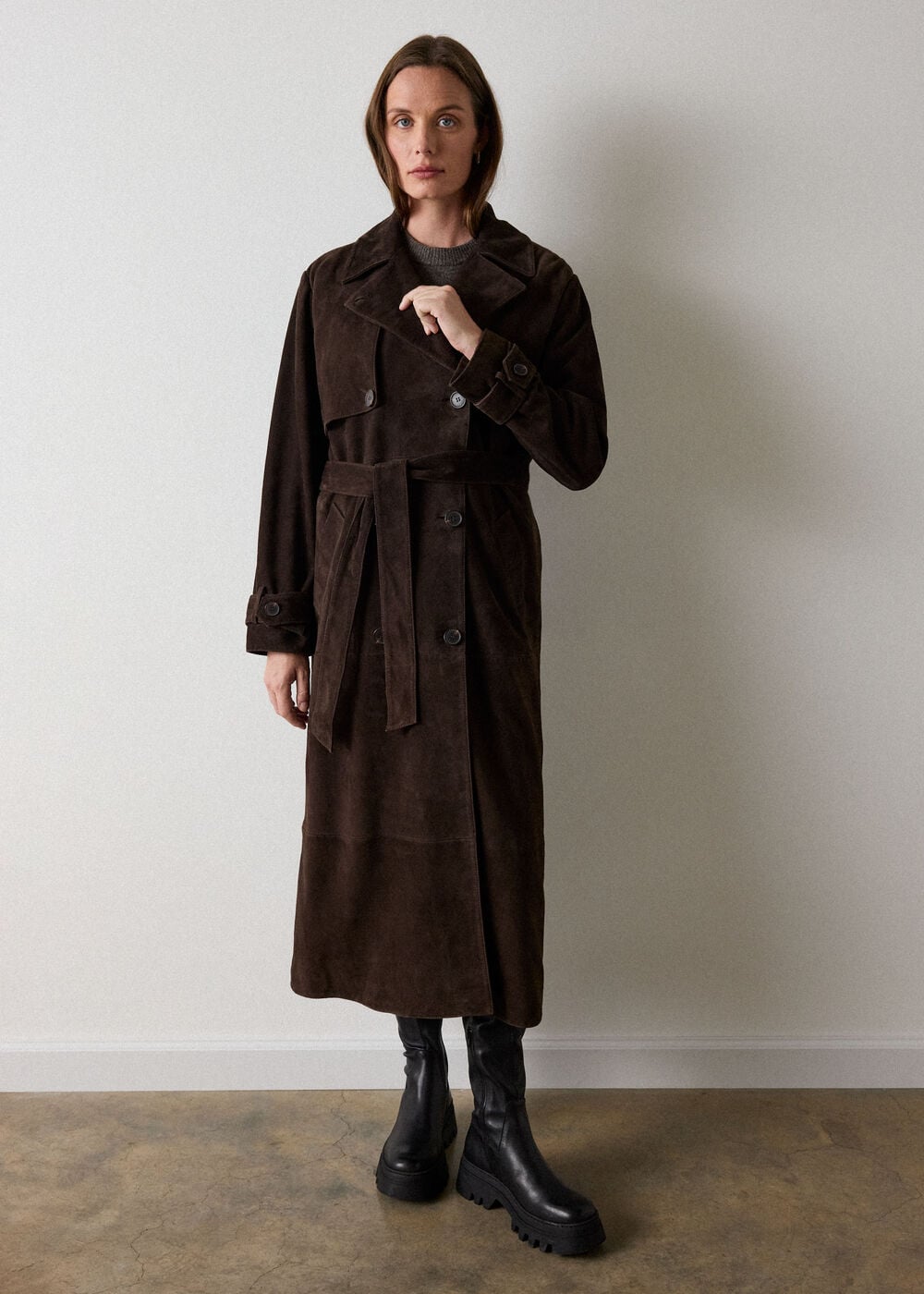Chocolate Suede Trench Coat