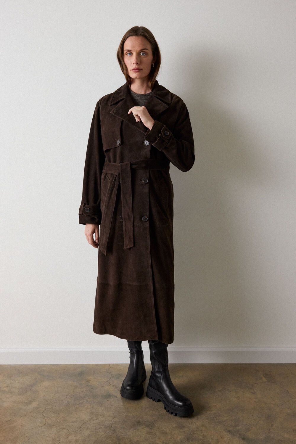 Chocolate Suede Trench Coat