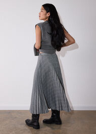 Check Pleated Midi Skirt