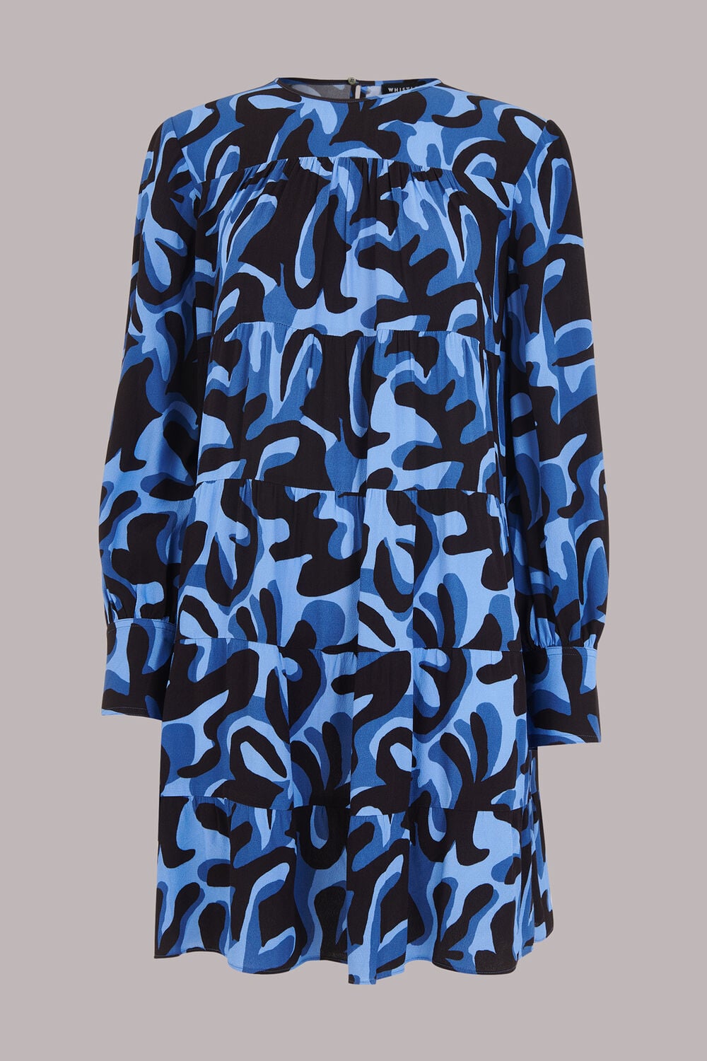 Blue Foliage Print Tiered Dress