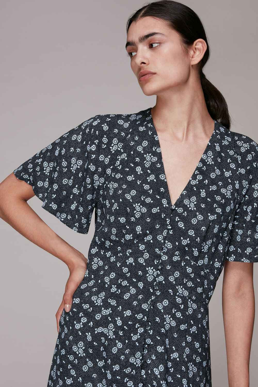 Blue Daisy Spot Print Midi Dress