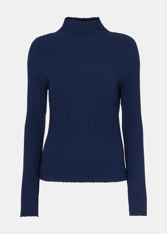 Navy Textured High Neck Sweater