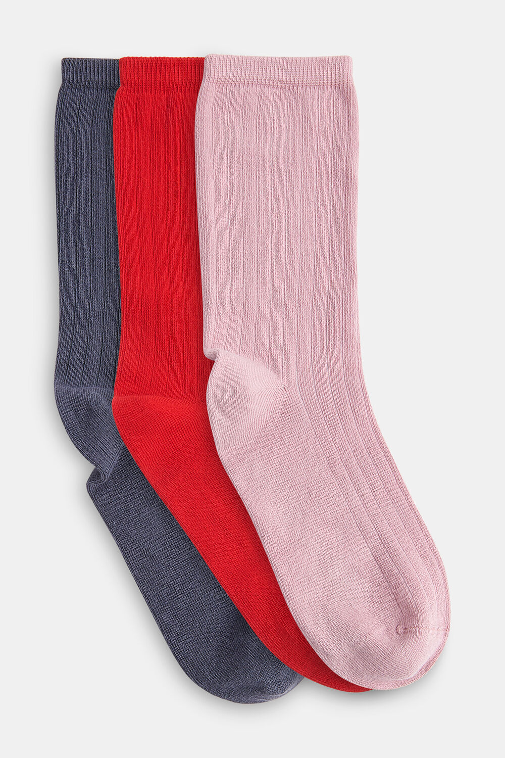 Red Ribbed Socks Set of 3