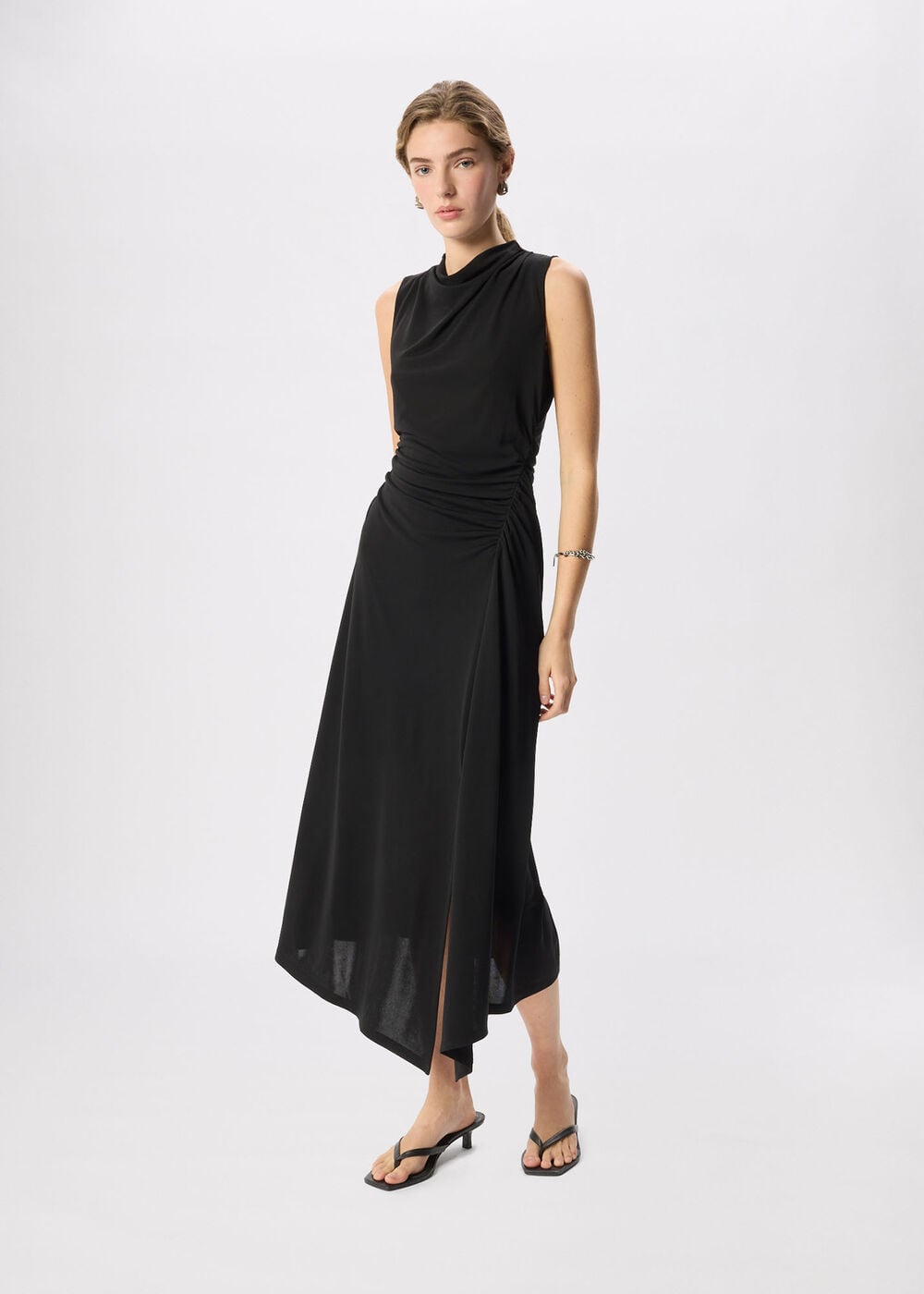 Ruched Cowl Neck Jersey Dress