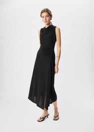 Ruched Cowl Neck Jersey Dress