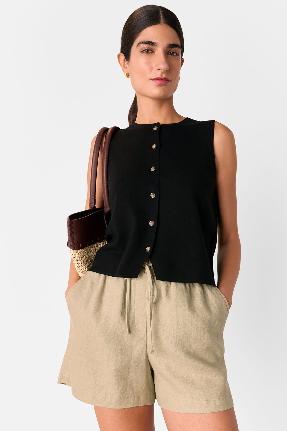 Neutral Linen Elasticated Short