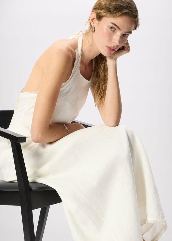 White Linen Halter Neck Dress