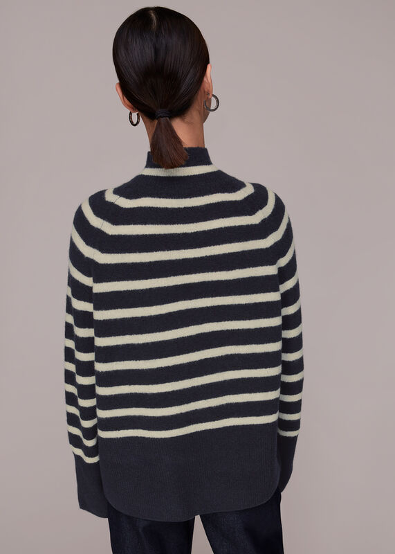 Navy Stripe Funnel Neck Jumper