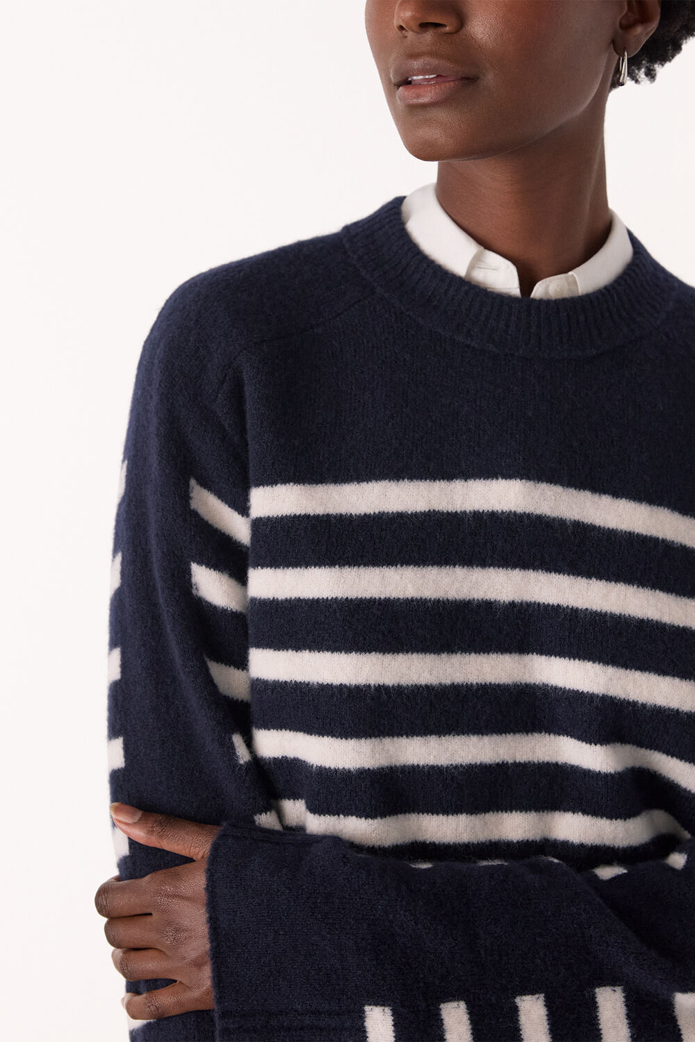 Navy Wool Mix Contrast Stripe Knit