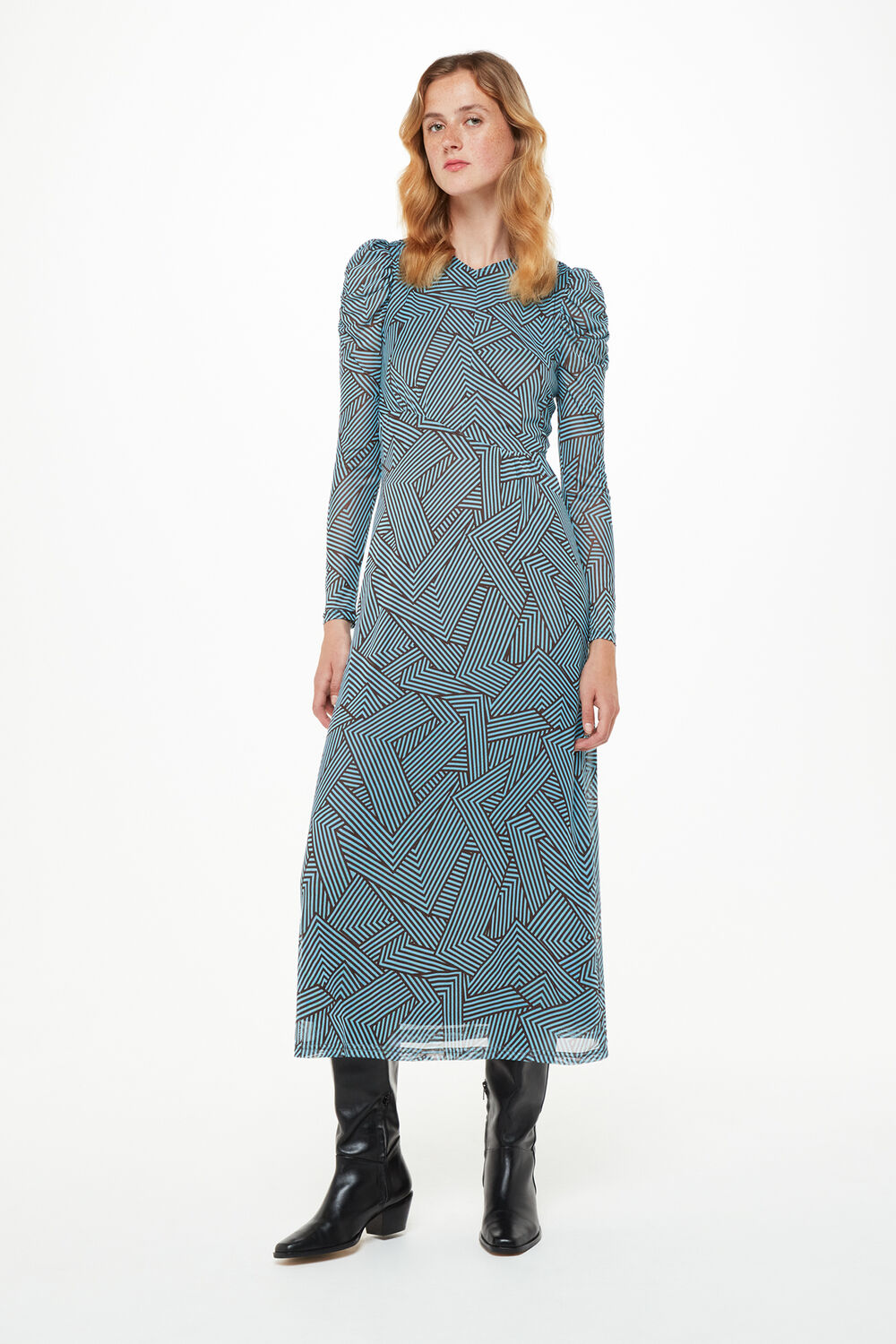 Navy Striped Corners Mesh Dress