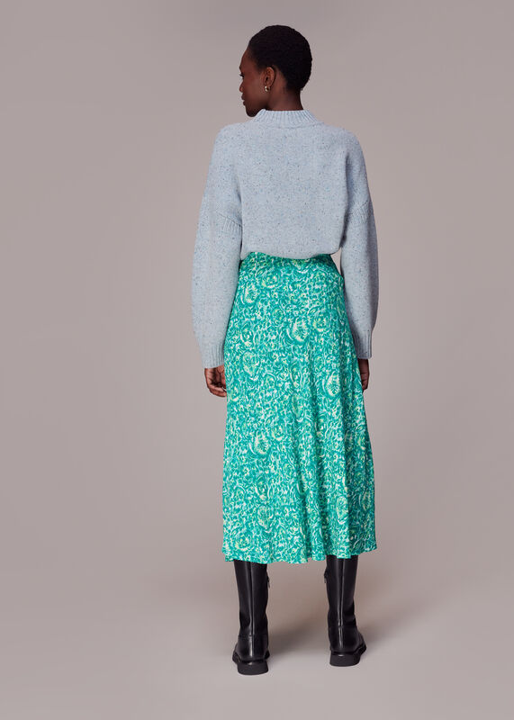 Green Clouded Floral Bias Cut Skirt