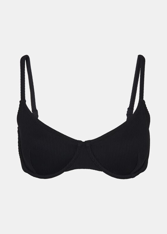 Black Ribbed Underwire Bikini Top
