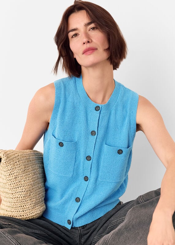 Blue Cotton Boucle Textured Tank