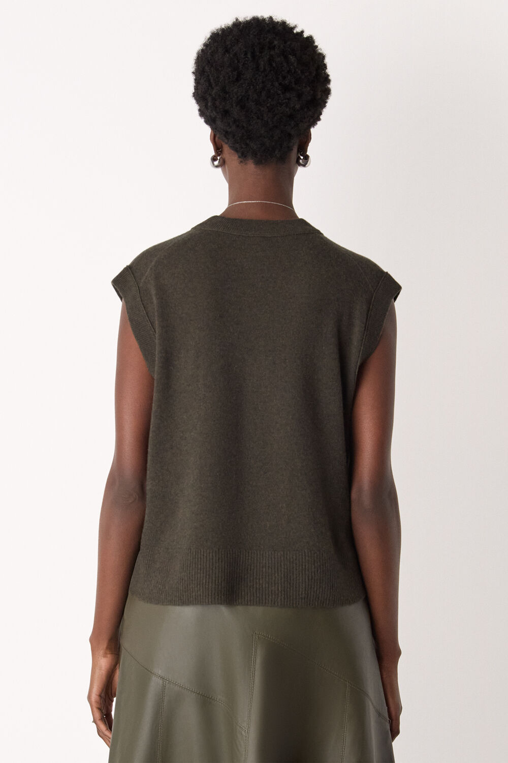 Khaki Wool V Neck Tank