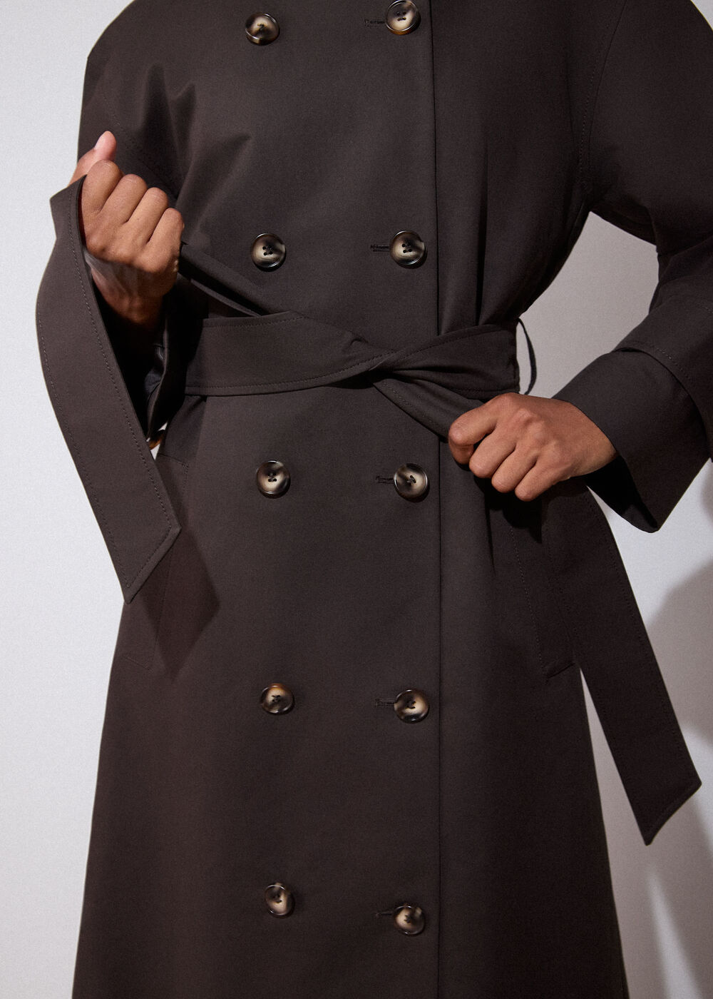 Brown Funnel Neck Trench Coat