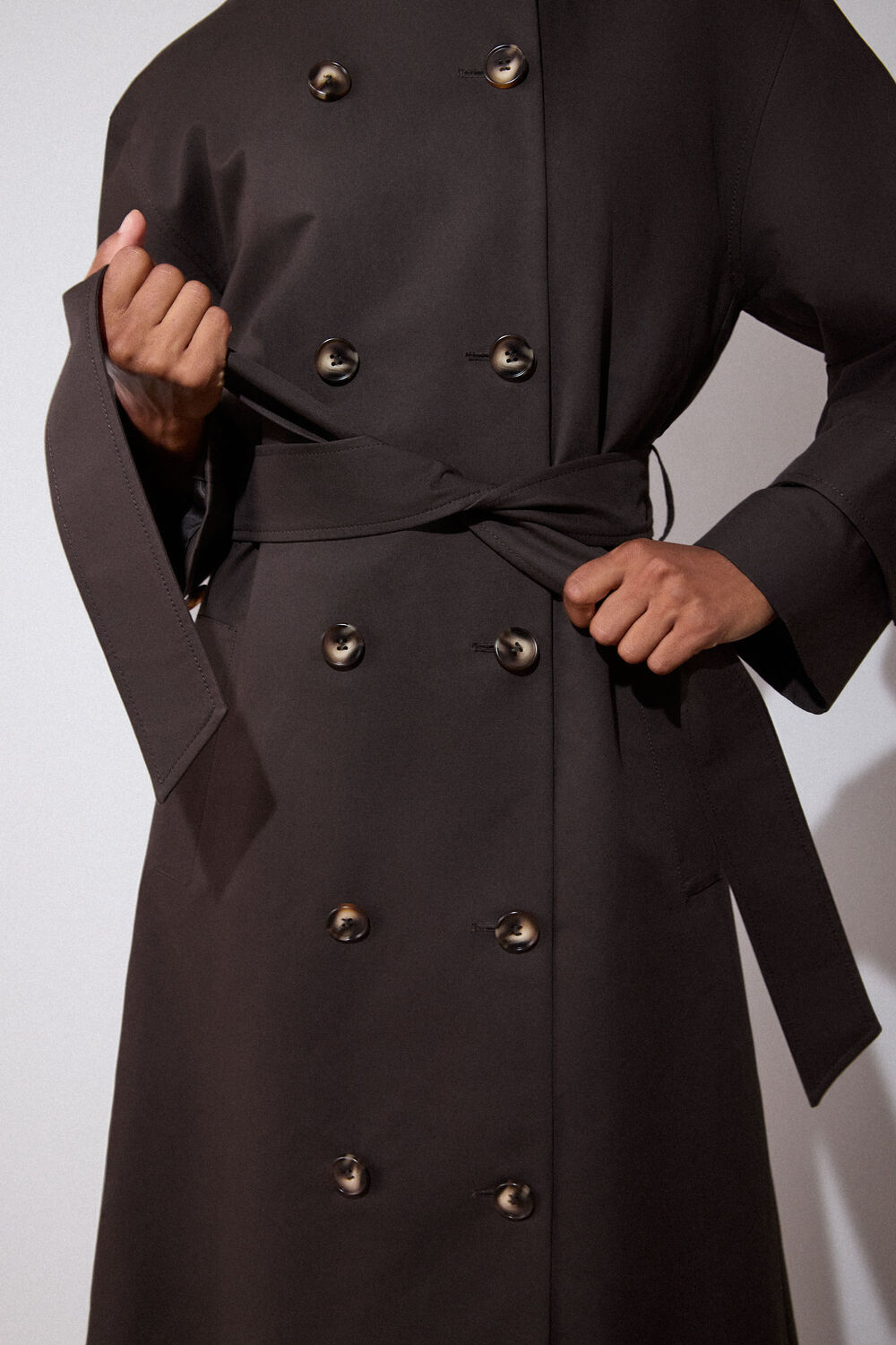 Brown Funnel Neck Trench Coat