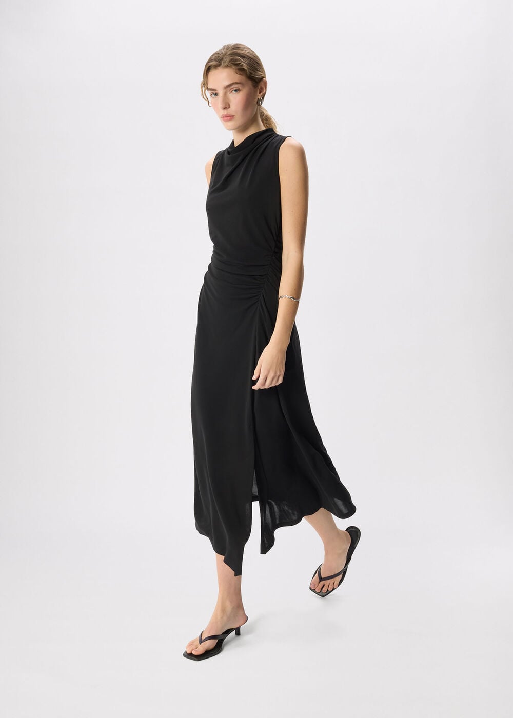 Ruched Cowl Neck Jersey Dress