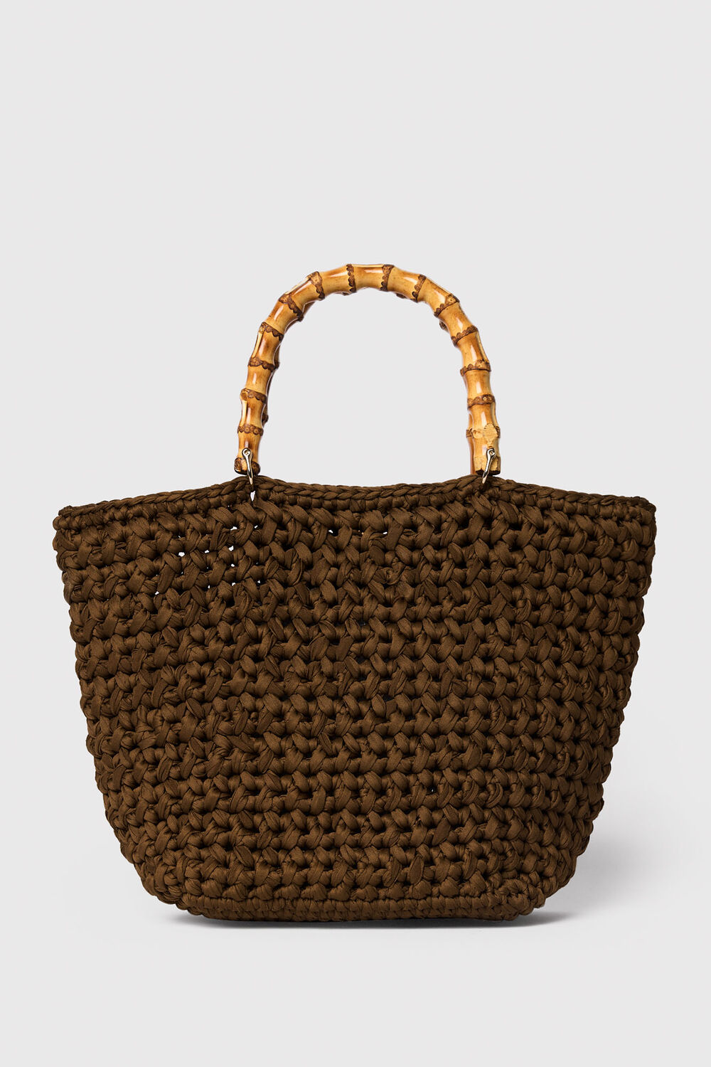 Khaki Bamboo Handle Crochet Bag