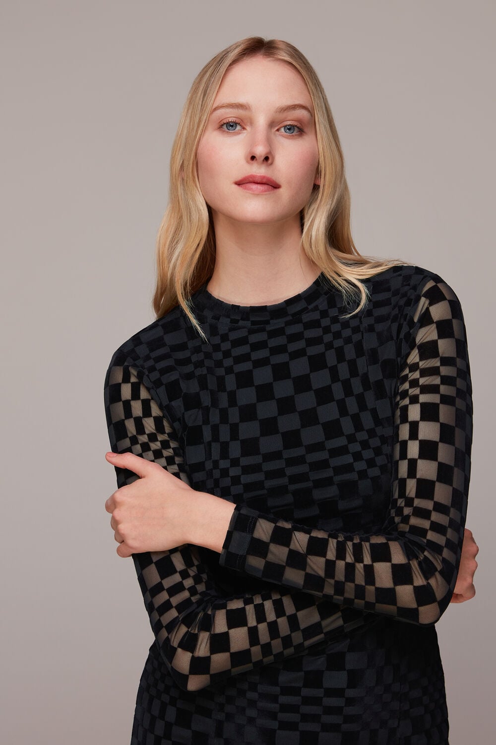 Black Illusion Checked Mesh Dress