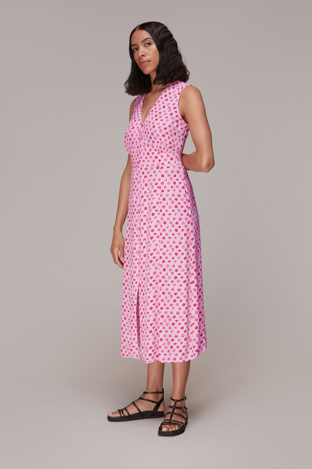 Pink Moon Floral Print Midi Dress