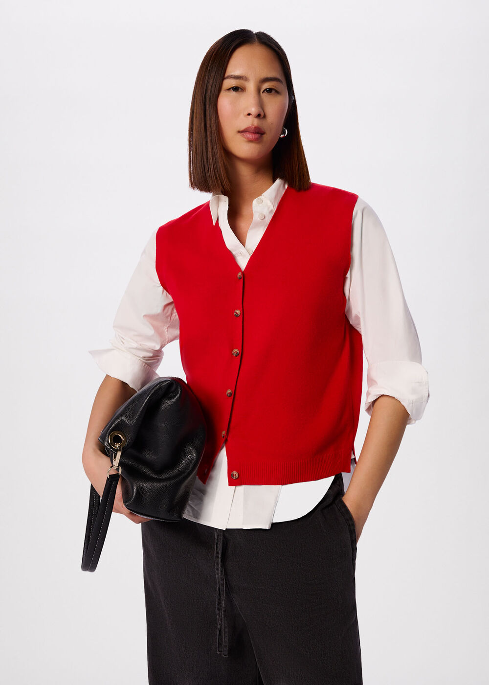 V Neck Button Front Knit Tank