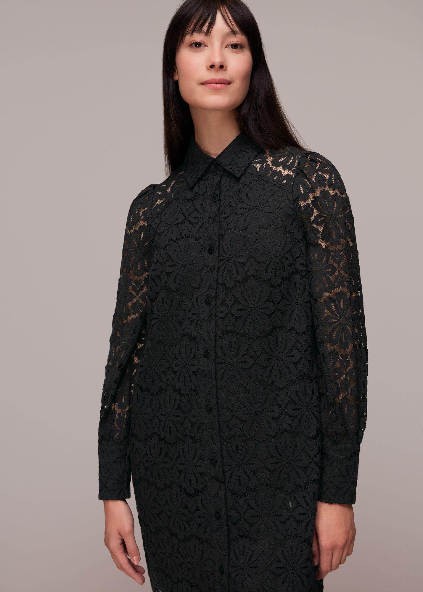 Black Lace Shirt Dress | WHISTLES | Whistles US |