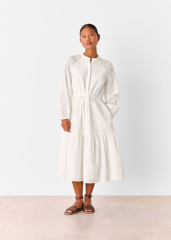 White Petite Broderie Midi Dress