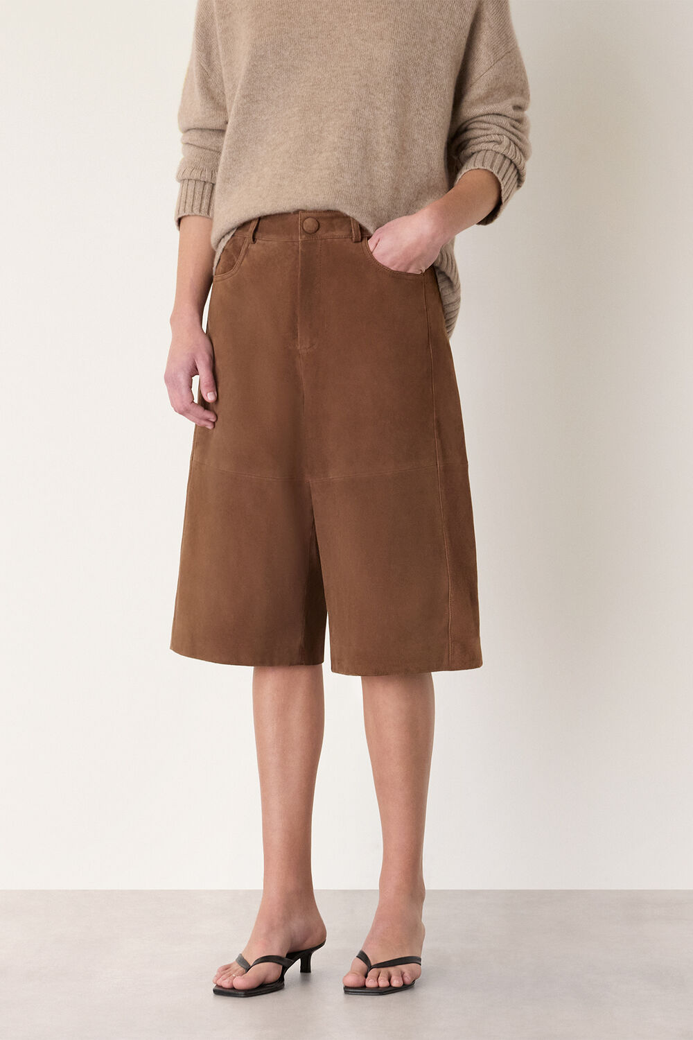 Brown Suede Longline Short