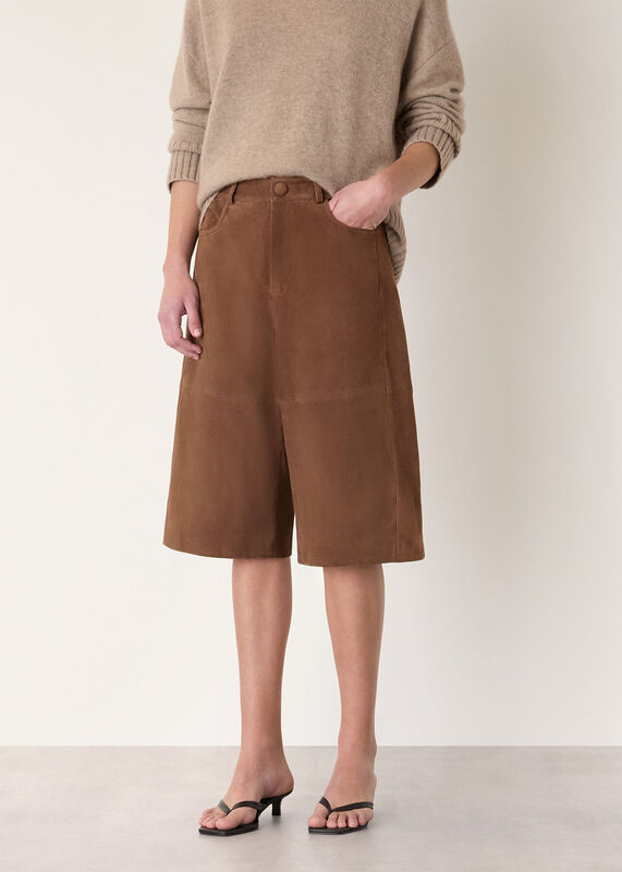 Brown Suede Longline Short