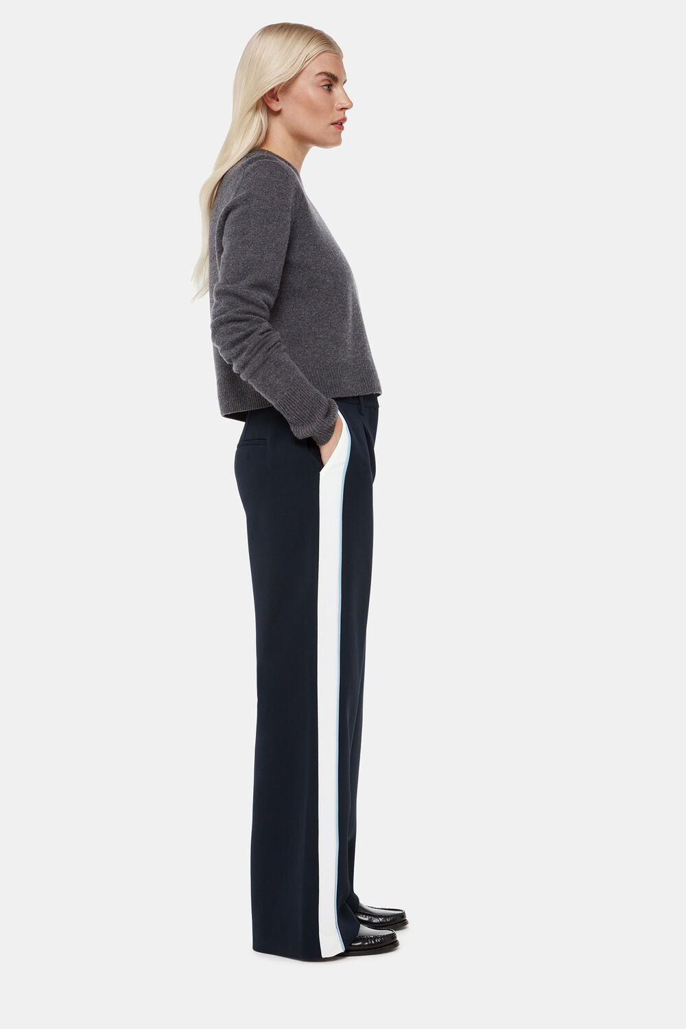 Blue Petite Crepe Side Stripe Pants&nbsp;