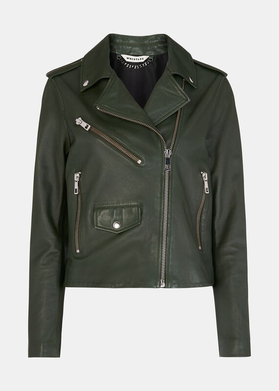 Dark Green Agnes Pocket Leather Jacket