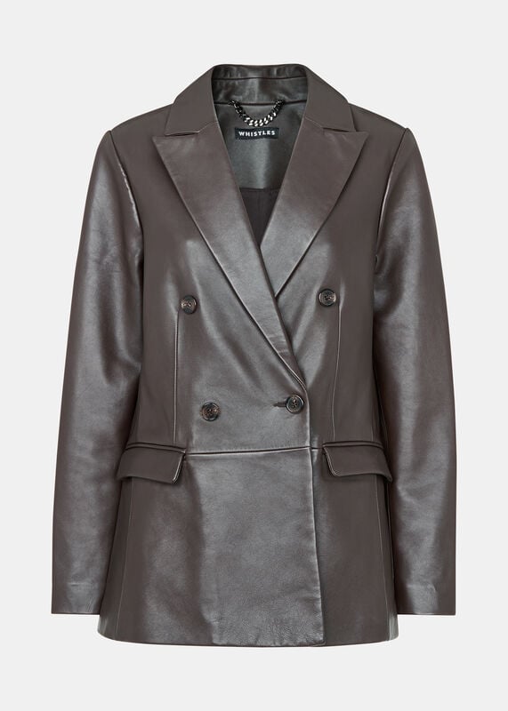 Burgundy Aliza Waisted Leather Blazer