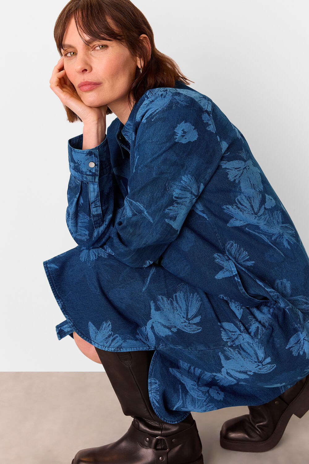 Chalk Print Denim Shirt Dress