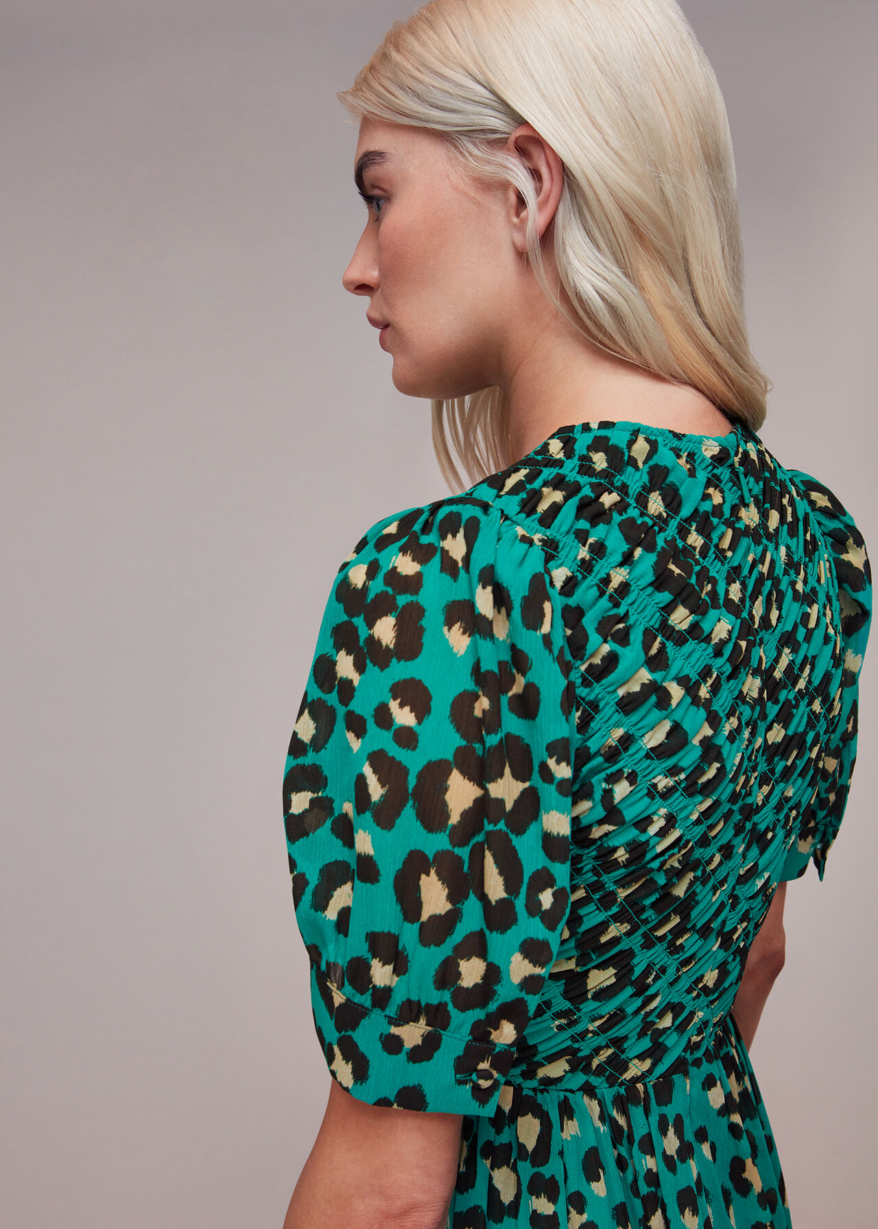 Petite Painted Leopard Shirred Dress