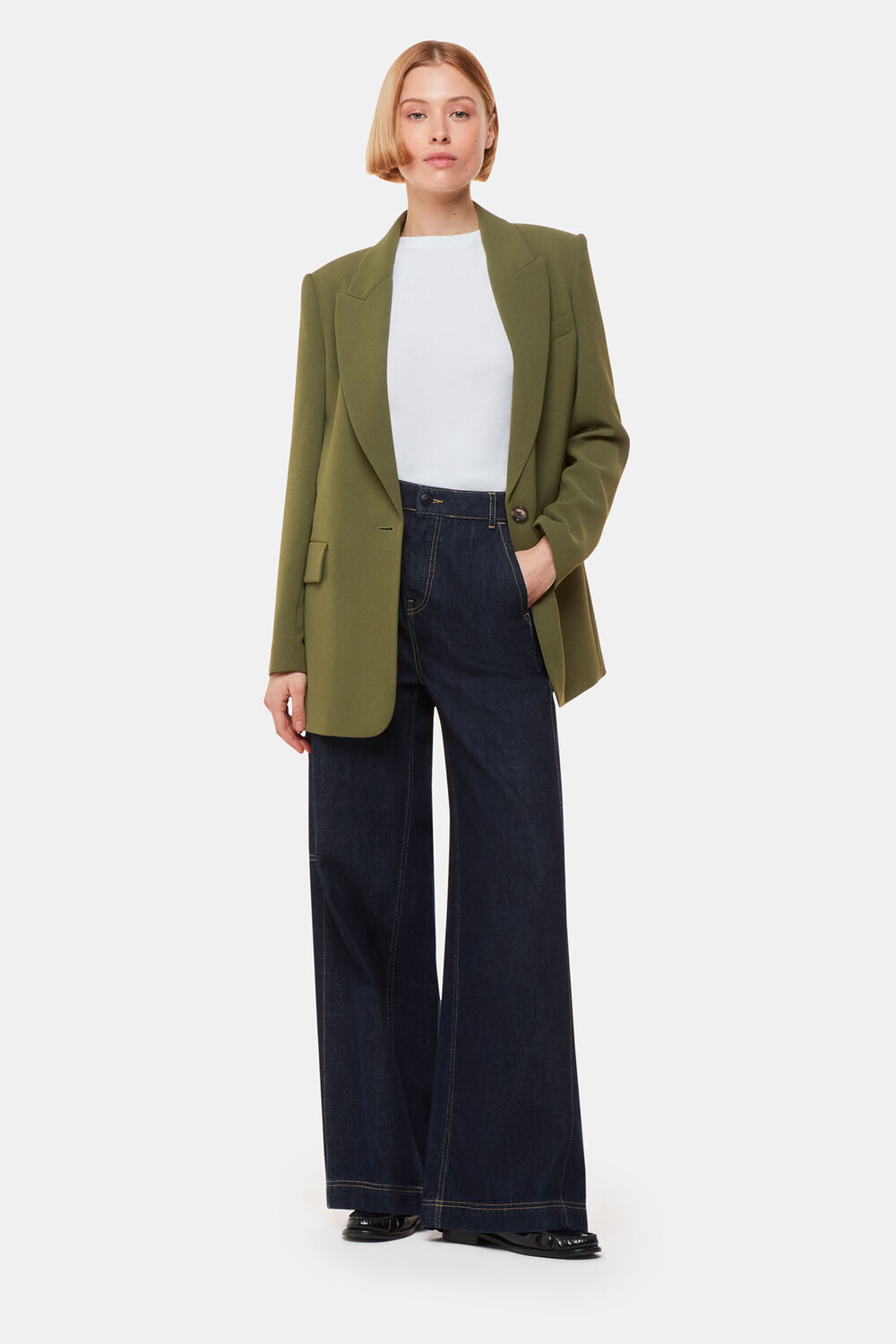 Khaki Crepe Boyfriend Blazer