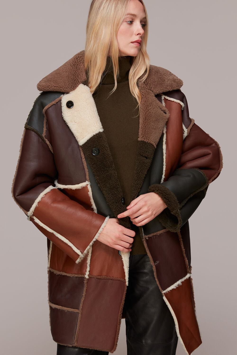 Brown Reversible Patchwork Coat
