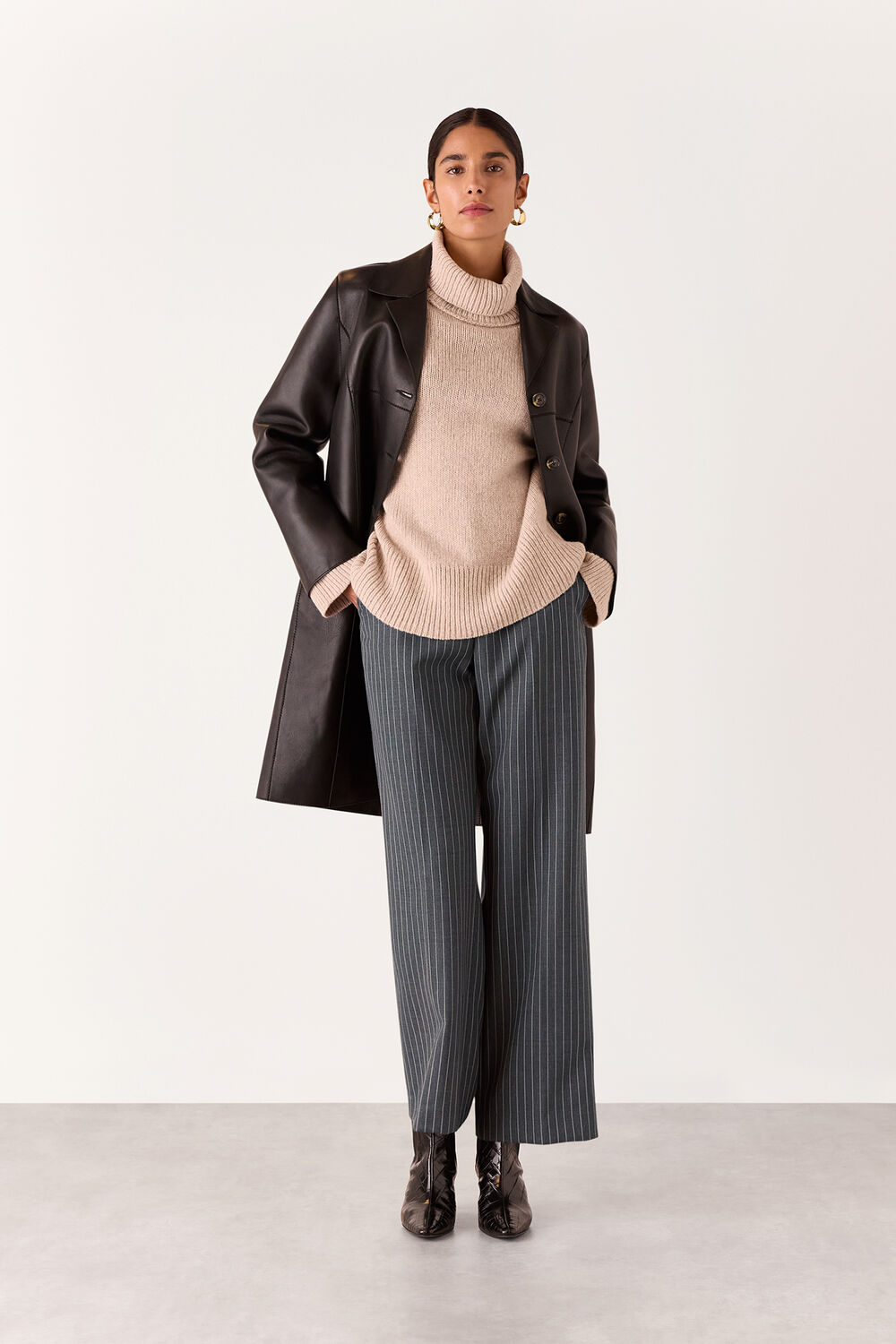 Grey Isla Pinstripe Wool Pants&nbsp;