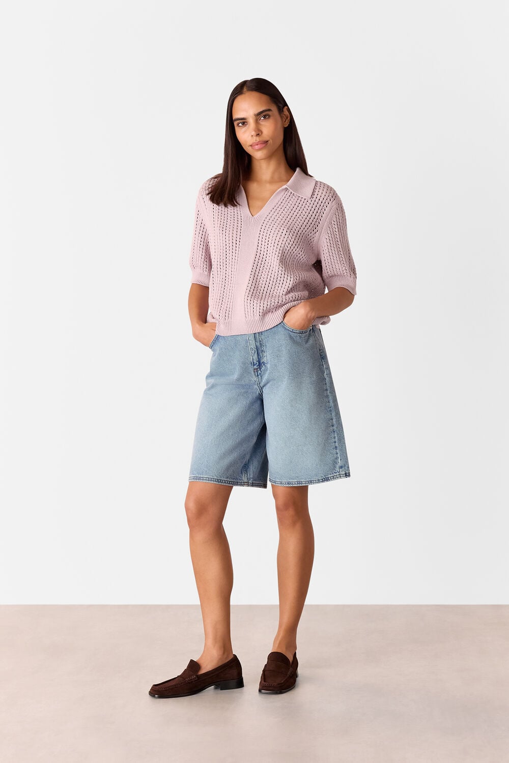 Pointelle Collar Detail Knit
